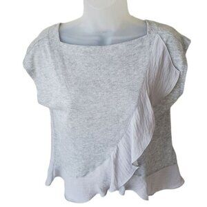 BANANA REPUBLIC Womens Top SZ XSP Asymmetrical‎ Ruffle Square Neck Gray Casual